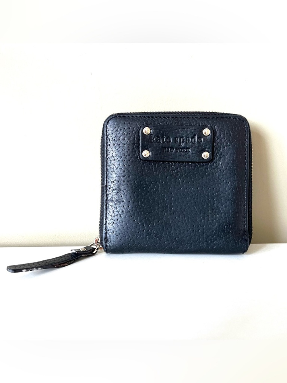 Kate Spade Black Leather Square Zip Around Wallet